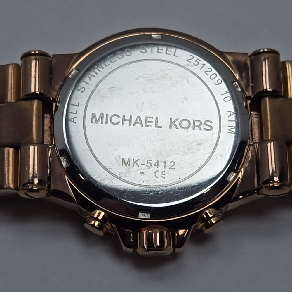 Michael Kors Dylan Rose Gold Chronograph Date Watch Baguette MK New Battery - Picture 10 of 10